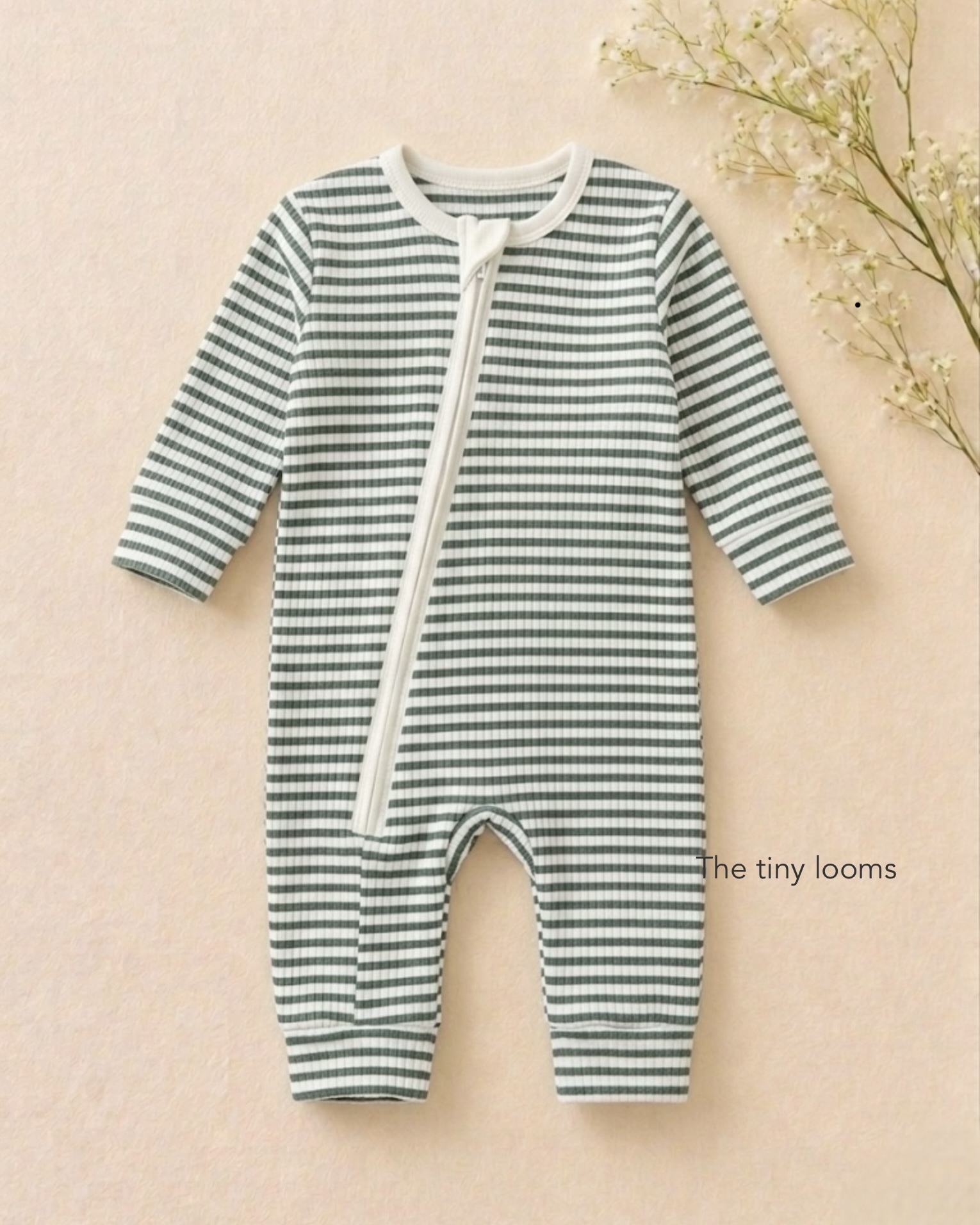 green stripes ribbed romper
