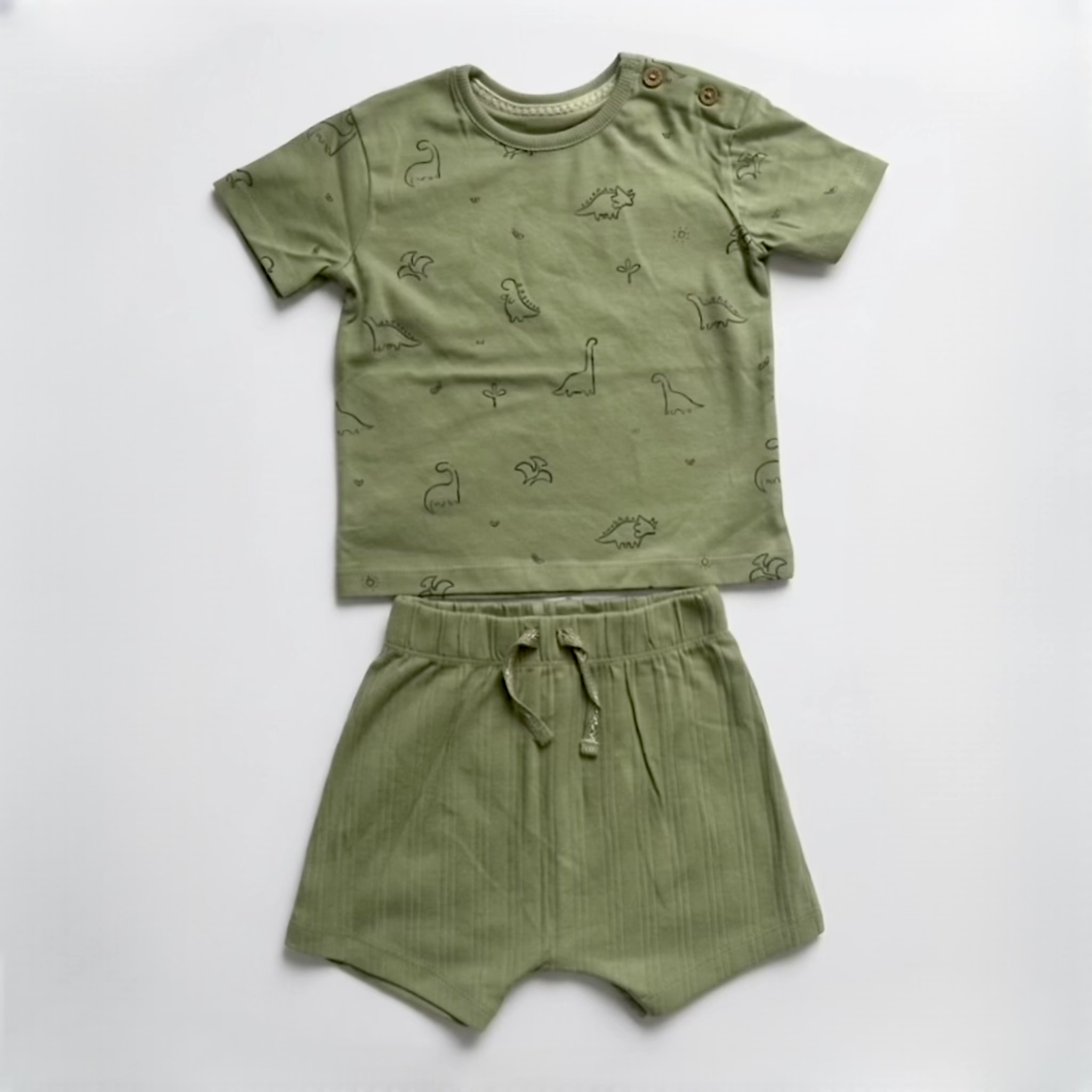 green Dino shorts set
