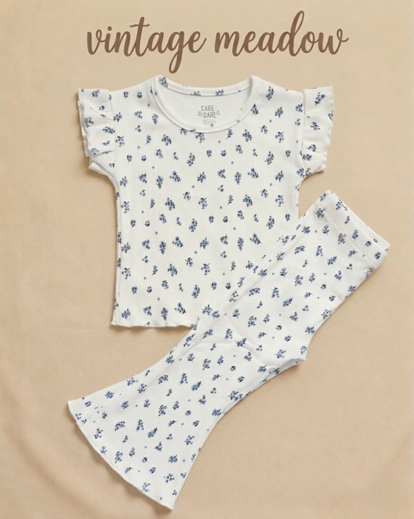 Vintage meadow floral bell bottom co-ord set