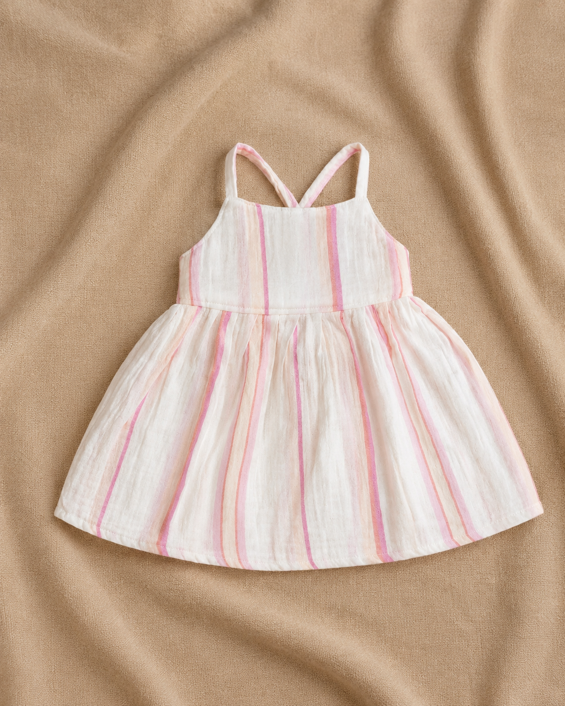 Pink stripes muslin frock