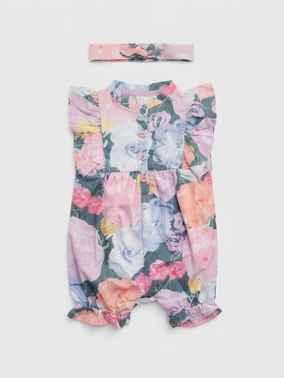Floral 100% cotton half romper