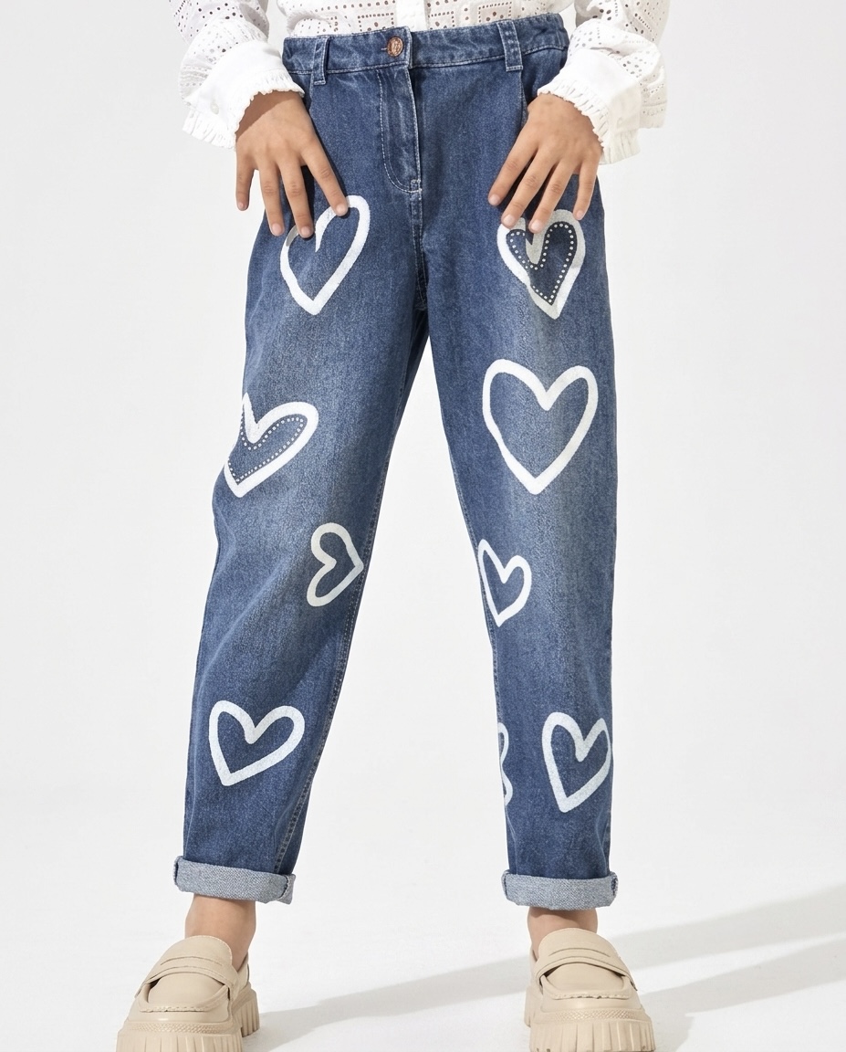Heart denim jeans pant