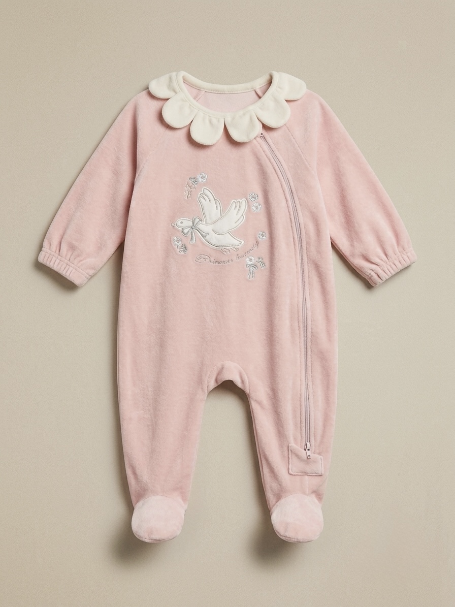 Velvet embroidered sleepsuit (2 way zipper)