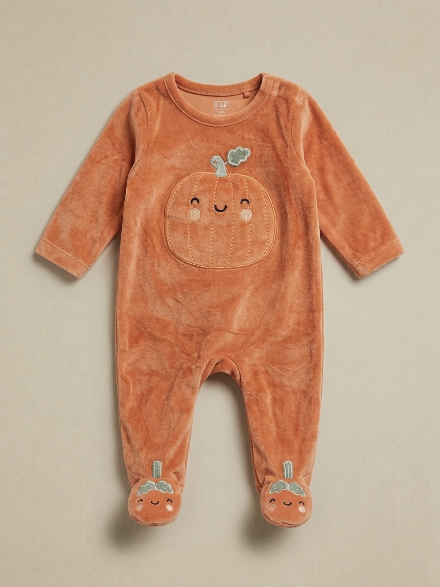 Little Pumpkin Velour Sleepsuit