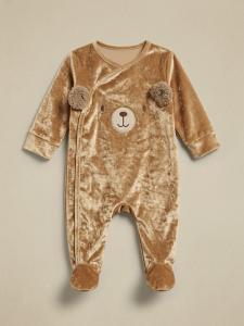 Velvet bear appliqué sleepsuit