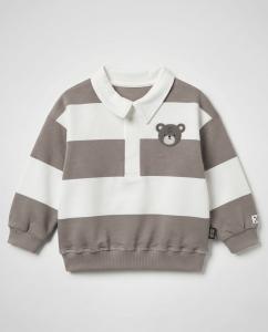 Brown stripes Teddy motif collar sweatshirt
